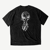VAWZIFY 'Atlas Kraft' Mini Oversized Shirt in Vintage Schwarz – Rückenprint-Detail mit mythologischer Atlas Strongman Grafik.