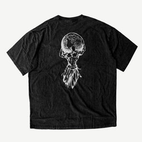 VAWZIFY 'Atlas Kraft' Mini Oversized Shirt in Vintage Schwarz – Rückenprint-Detail mit mythologischer Atlas Strongman Grafik.